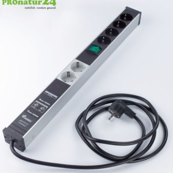 Shielded PC power strip with full protection filter system | 6-way (4+2) | also filters up to 80 MHz (PLC Powerline) | Type EF Schuko