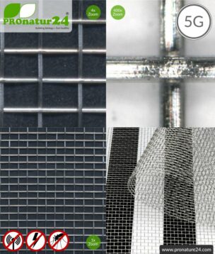 Stainless steel gauze V4A03 with shielding up to 40 dB against HF electrosmog. Groundable. Ideal for exterior walls. 5G ready!