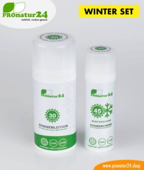 Sun cream SKIING SET: SPF 30 + 45 mineral sun protection, BIO ingredients, UVA, UVB, waterproof. NO CRUDE OIL, NO ALLERGENS, and much more.