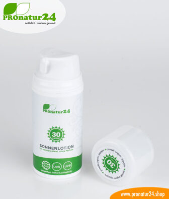 SPF 30 sun cream, BIO ingredients, mineral sun protection, UVA, UVB, waterproof, vegan. NO ALLERGENS, NO PERFUME, and much more.