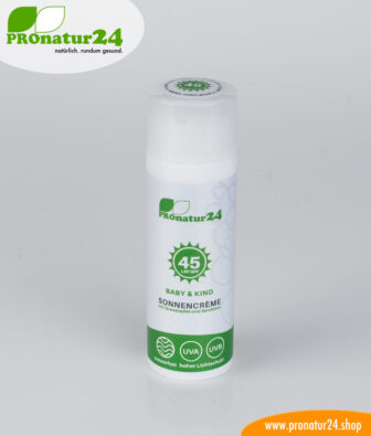 SPF 45 sun cream – BABIES and CHILDREN. Mineral sun protection, BIO ingredients, UVA, UVB, waterproof. NO MICROPLASTICS, NO ALLERGENS