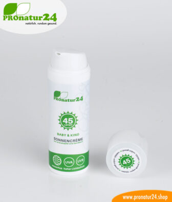 SPF 45 sun cream – BABIES and CHILDREN. Mineral sun protection, BIO ingredients, UVA, UVB, waterproof. NO MICROPLASTICS, NO ALLERGENS