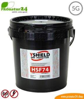 HSF74 shielding paint by YSHIELD, HF attenuation of up to 45 dB, LF grounding mandatory. Without preservatives. 5G ready!