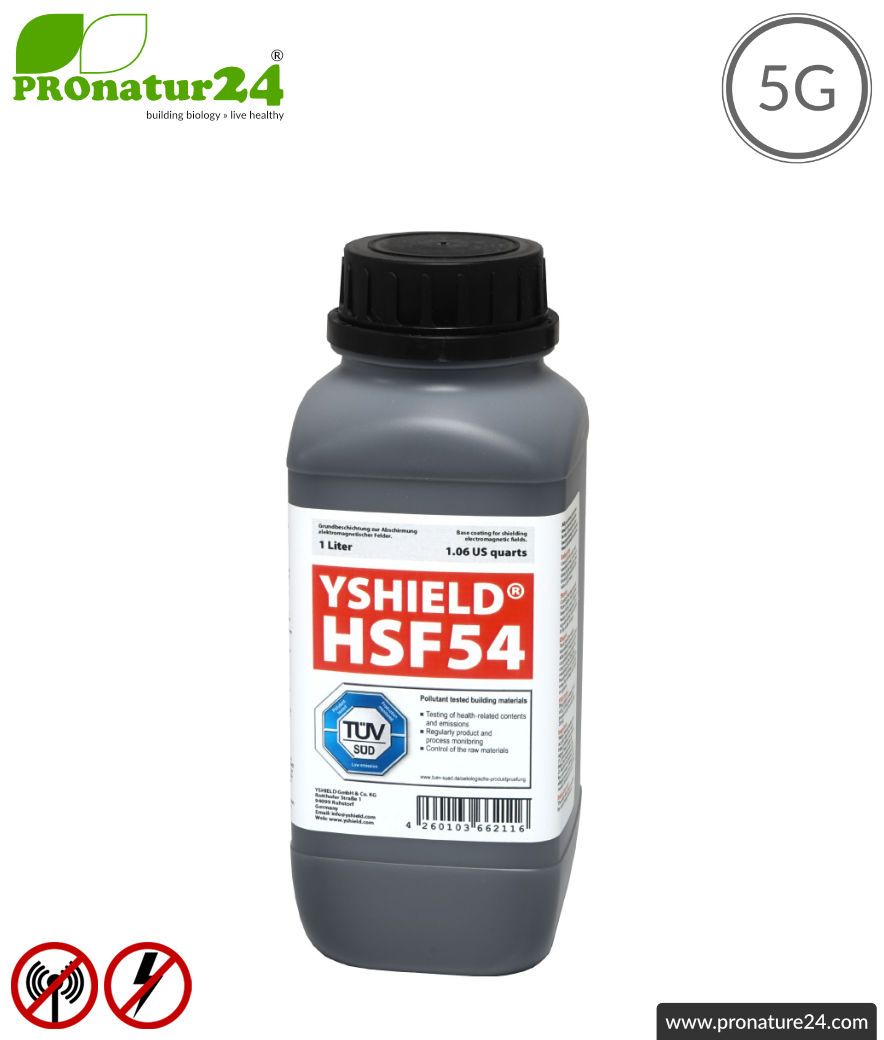 Shielding paint HSF54. RF shielding up to 67 dB = ideal for 5G! Grounding necessary. Classic from YSHIELD. TÜV SÜD certified.