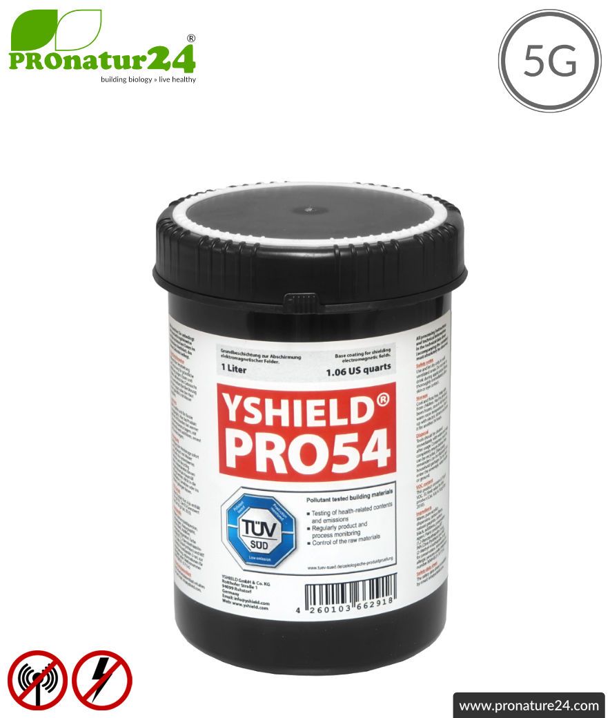 Shielding paint PRO54. RF shielding up to 53 dB. Grounding necessary. No graphite effect - does not stain. Technically the most resilient from YSHIELD. Effective on 5G!