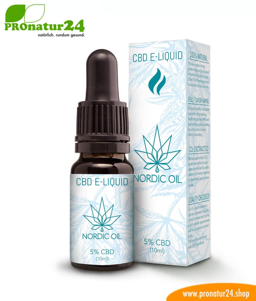 CBD E-LIQUID of cannabis plant with 5 % and 500 mg CBD, respectively. Without THC. For e-cigarettes and electric pipes. Suitable for nonsmokers!