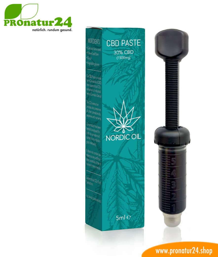 CBD PASTE cannabis plant with 30% CBD share. Without THC. Organic and vegan produced by Nordic Oil.
