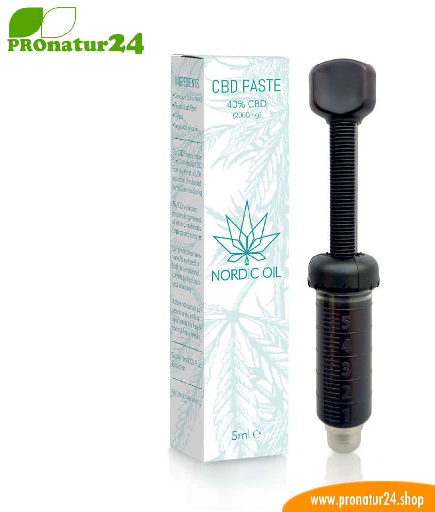 CBD PASTE cannabis plant with 40% CBD share. Without THC. Organic and vegan produced by Nordic Oil.
