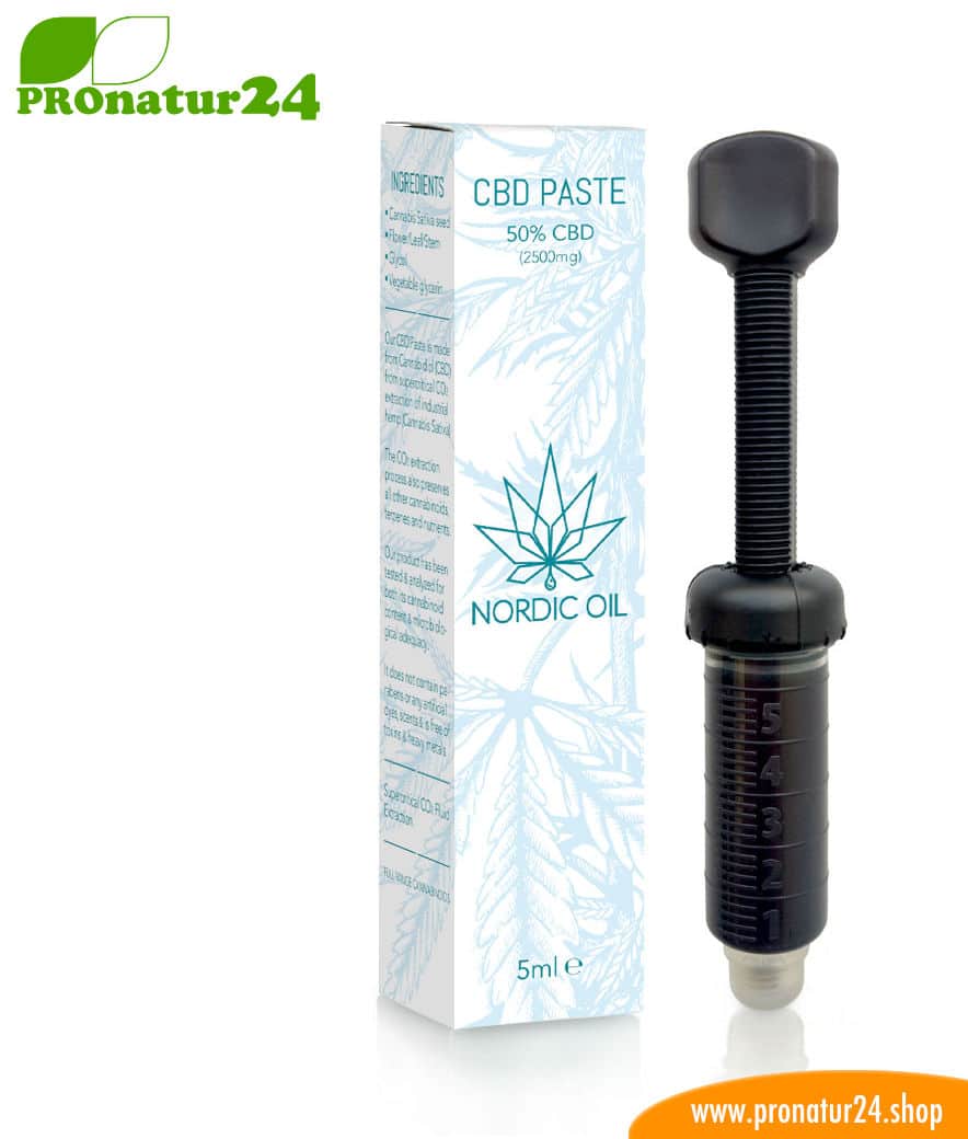 CBD PASTE cannabis plant with 50% CBD share. Without THC. Organic and vegan produced by Nordic Oil.