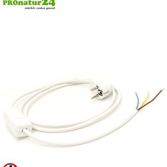 Shielded device connection cable with on/off switch, plug type EF and free end, white, 2 meters length