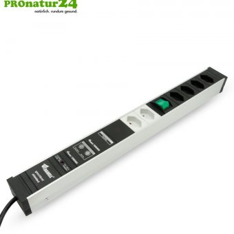 Shielded PC power strip with full protection filter system, 6 sockets (4+2) | also filters up to 80 MHz (PLC Powerline) | plug type J (Switzerland)