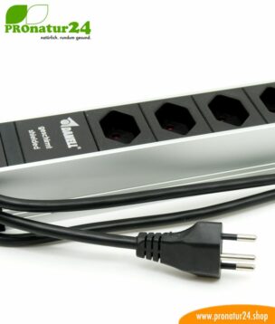 Shielded power strip with on/off switch, 6 sockets, Type J