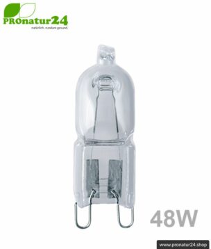 Halogen bulb HALOPIN® PRO 48 watt for G9 base from OSRAM. Equivalent to 60 watt light output.