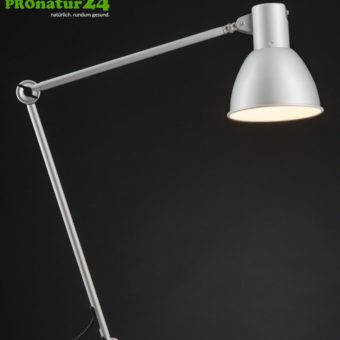 Shielded lamp for desk and workplace. Ideal work lamp. 48 watt. E27. In white version. With clamping foot holder.