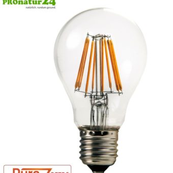 8.2 watts LED Filament Pure-Z-Retro BIO LIGHT | bright as 80 watts, 970 lumen | warm white (2700 Kelvin) | CRI 94, flicker-free (< 1%), E27