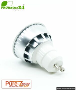LED SPOT bulb Pure-Z-Retro BIO LIGHT, clear, GU10, 5 watt, 380 lumen, warm white (2700 K). Equivalent to 40 Watt light output.