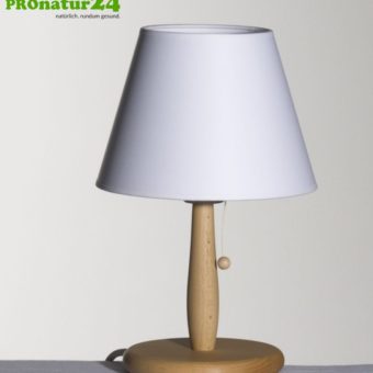 Shielded table lamp made of beech wood with lampshade made of paper, WHITE. 31 cm high, E27 socket, 40 watt. Idea: Paint yourself!