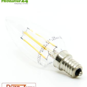 3 watts LED filament candle Pure-Z-Retro BIO LIGHT | bright as 30 watts, 300 lumen | warm white (2700 Kelvin) | CRI >90, flicker-free (< 1%), E14 socket