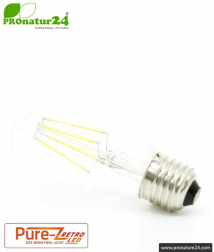 4.2 watts LED Filament Pure-Z-Retro BIO LIGHT | bright as 40 watts, 420 lumen | warm white (2700 Kelvin) | CRI >90, flicker-free (< 1%), E27
