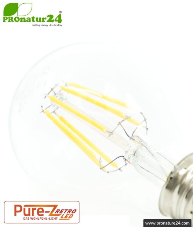 6.4 watts LED Filament Pure-Z-Retro BIO LIGHT | bright as 60 watts, 600 lumen | warm white (2700 Kelvin) | CRI >90, flicker-free (< 1%), E27