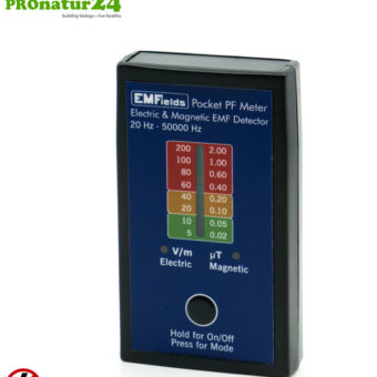 Pocket PF Meter | Low frequency measuring device for electrosmog LF | Detection of electric and magnetic fields. 15 to 50,000 Hz. Potential-free measurement µT/mG.