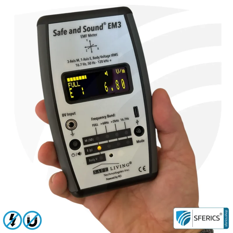 Safe and Sound EM3 Detector | Precise 3-in-1 EMF Low-Frequency Meter for Electrosmog | Frequency Range 16 Hz – 120 kHz | 3D Magnetic Field Measurement