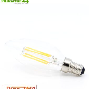 4 watts LED filament candle Pure-Z NEO by Biolicht | CRI 97 | As bright as 38 watts, 400 lumen | Warm white (2700 K) | Flicker-free (< 1%), E14 socket