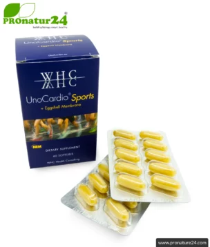 WHC UnoCardio® Sports | Omega-3 Fischöl und Eierschalenmembran in Kombination | ideal bei körperlicher Belastung | 60 Weichkapseln