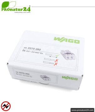 WAGO compact splicing connector | model 2273-202 | for 2 solid conductors | conductor cross-section 0.5 to 2.5 mm² | 450V / 24 A | 100 pieces per pack