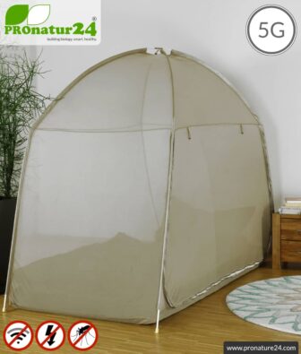 Shielding tent SAFECAVE for single bed | up to 99.99 % efficiency (screening attentuation up to 47 dB) | Mobile full protection against electrosmog canopy | LF groundable