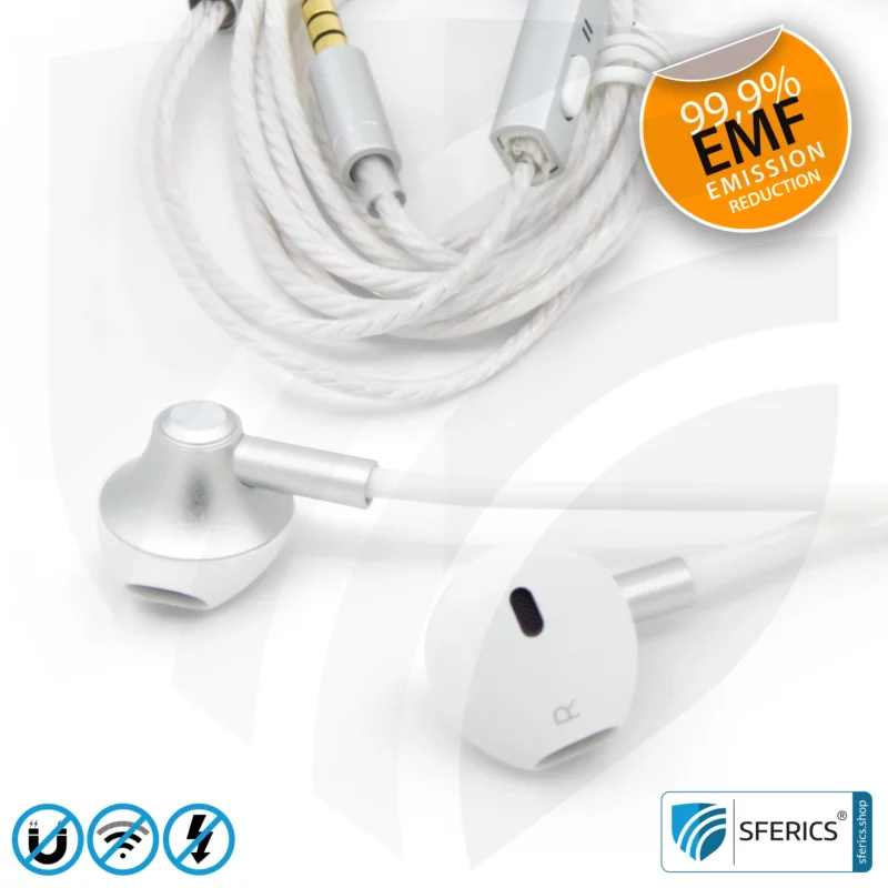 Radiation-Free SFERICS® AirTube MINI Stereo Headset with Microphone | Electrosmog-Reducing Headphones with AirTube Technology | White-Silver 13 Air Tube Stereo Headset with Microphone | AirTube MINI | radiation-free technology without electrosmog | white-silver | with jack plug