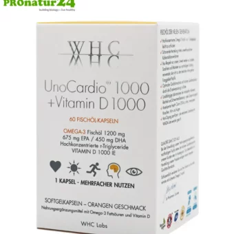 WHC UnoCardio® 1000 + Vitamin D 1000 | OMEGA-3 fatty acids | 60 softgels