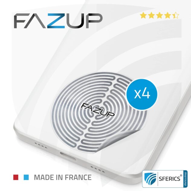 FAZUP family silver | Passive antenna for reduction from mobile phone radiation | 4x patch for innovative, metrological protection against HF electrosmog in a € saving set!