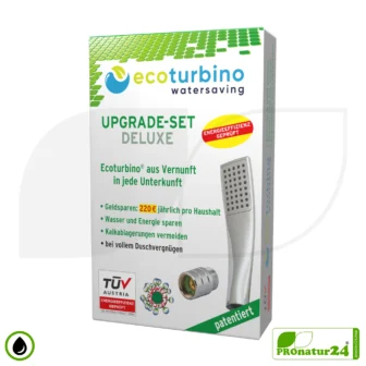 ecoturbino® Shower Upgrade DELUXE SET 10 Legio | ET10L Water Saving Adapter + Designer Handheld Shower Head - Hand Shower | silver