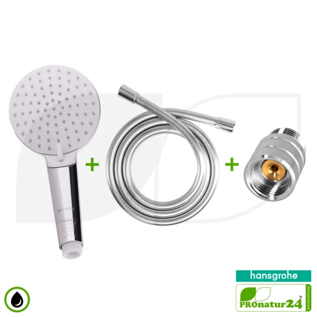 hansgrohe Crometta Vario, 2-jet SET + ecoturbino® 10 Legio | ET10L water-saving adapter + shower hose + shower head