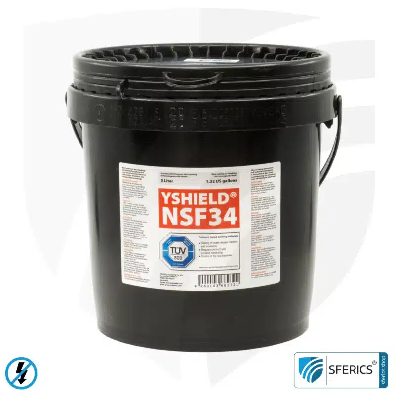 Shielding paint NSF34 | LF screening attenuation against electrosmog up to 80 dB | protection against low-frequency electrical fields (domestic electricity) | TÜV SÜD certified