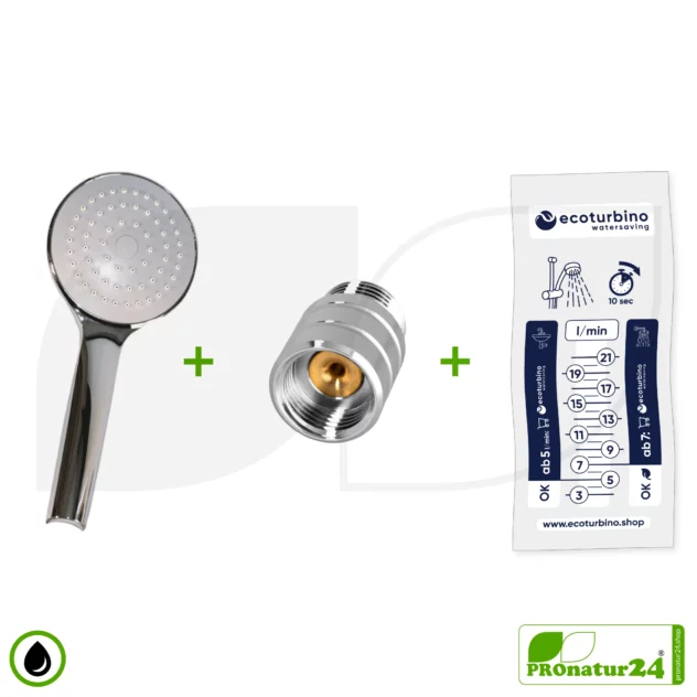 Shower Head UPGRADE SET 10 Legio | ET10L Water Saving Adapter + Handheld Showerhead | ecoturbino®