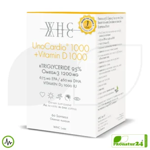 WHC UnoCardio® 1000 + Vitamin D 1000 | OMEGA-3 fatty acids | 60 softgels