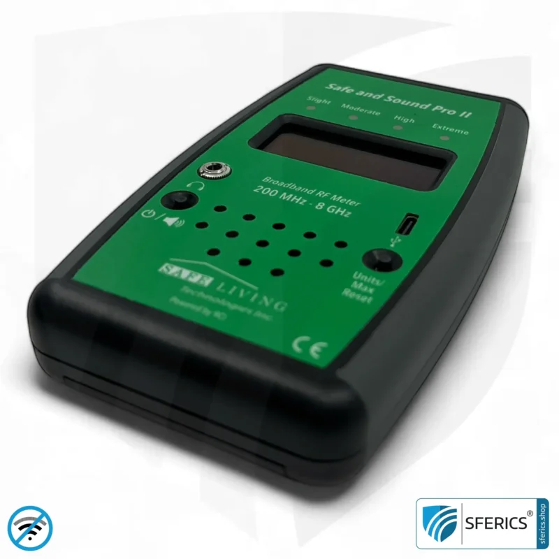 SAFE AND SOUND PRO 2 Electrosmog Detector | Unique measuring range up to 3.180.000 µW/m² | Semi-professional broadband HF measuring device for beginners | Detection of EMF radiation up to 8 GHz, including 5G! | Latest Model 2024