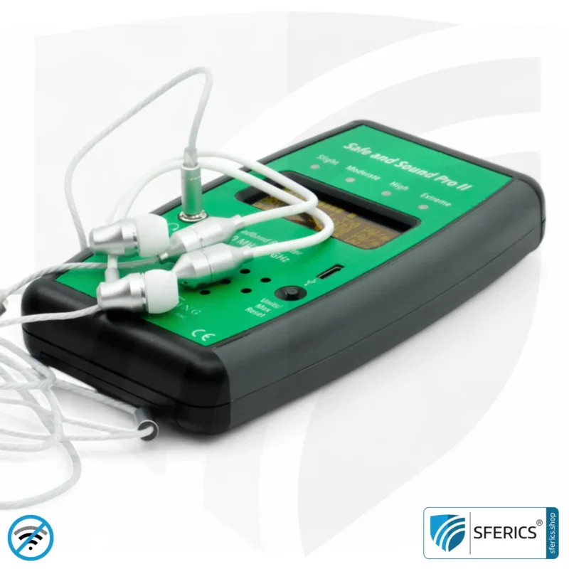 SAFE AND SOUND PRO 2 Electrosmog Detector | Unique measuring range up to 3.180.000 µW/m² | Semi-professional broadband HF measuring device for beginners | Detection of EMF radiation up to 8 GHz, including 5G! | Latest Model 2024