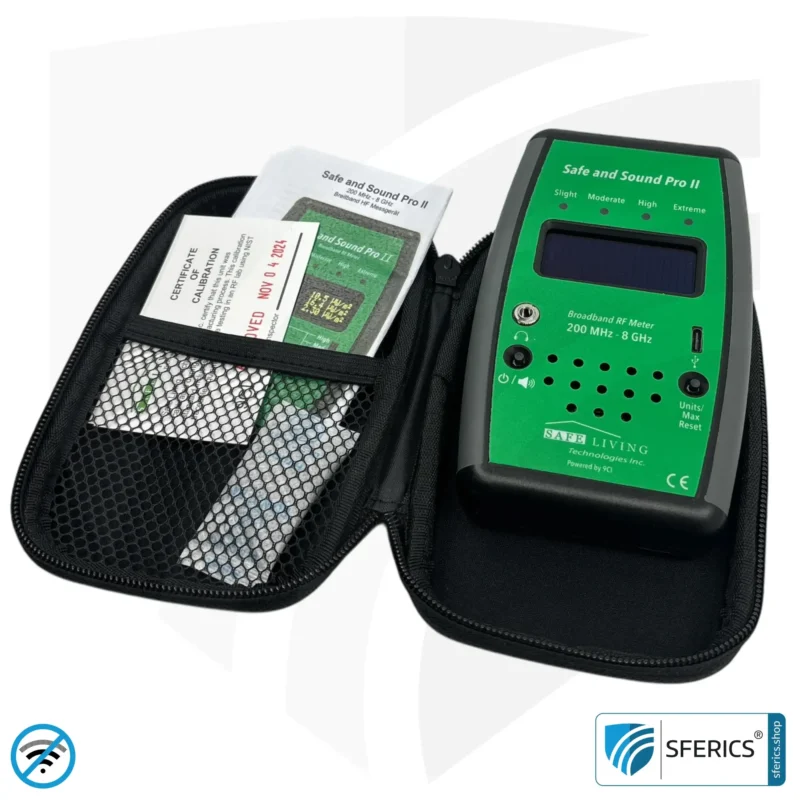SAFE AND SOUND PRO 2 Electrosmog Detector | Unique measuring range up to 3.180.000 µW/m² | Semi-professional broadband HF measuring device for beginners | Detection of EMF radiation up to 8 GHz, including 5G! | Latest Model 2024