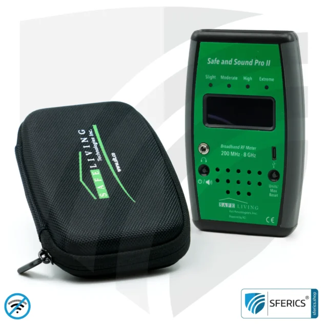 SAFE AND SOUND PRO 2 Electrosmog Detector | Unique measuring range up to 3.180.000 µW/m² | Semi-professional broadband HF measuring device for beginners | Detection of EMF radiation up to 8 GHz, including 5G! | Latest Model 2024