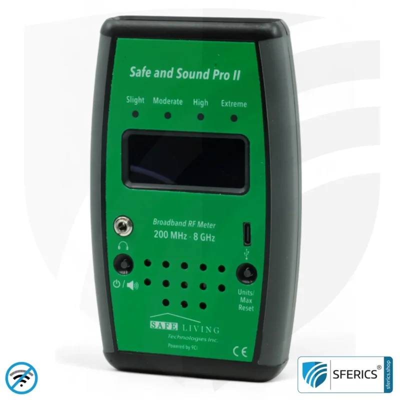 SAFE AND SOUND PRO 2 Electrosmog Detector | Unique measuring range up to 3.180.000 µW/m² | Semi-professional broadband HF measuring device for beginners | Detection of EMF radiation up to 8 GHz, including 5G! | Latest Model 2024