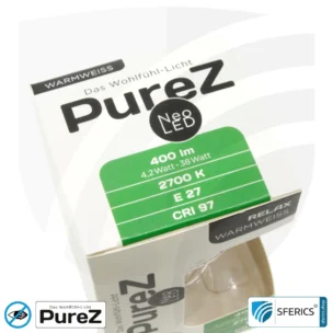 4,2 watt LED filament Pure-Z NEO | bright as 38 watts, 400 lumens | CRI 97 | flicker-free | warm white | E27 15 4,2 watt LED filament Pure-Z NEO | bright as 38 watts, 400 lumens | CRI 97 | flicker-free | warm white | E27 | clear