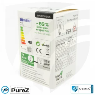4,2 watt LED filament Pure-Z NEO | bright as 38 watts, 400 lumens | CRI 97 | flicker-free | warm white | E27 12 4,2 watt LED filament Pure-Z NEO | bright as 38 watts, 400 lumens | CRI 97 | flicker-free | warm white | E27 | clear