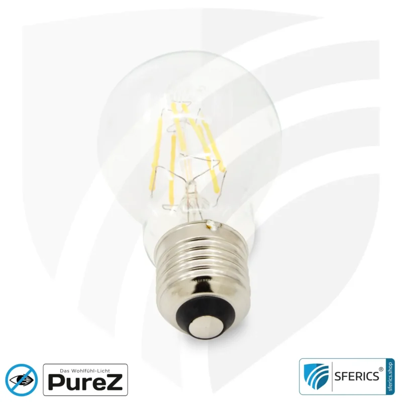 6,4 watt LED filament Pure-Z NEO | bright as 55 watts, 650 lumens | CRI 97 | flicker-free | warm white | E27. clear.