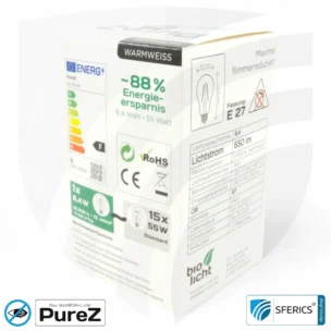 6,4 watt LED filament Pure-Z NEO | bright as 55 watts, 650 lumens | CRI 97 | flicker-free | warm white | E27 11 6,4 watt LED filament Pure-Z NEO | bright as 55 watts, 650 lumens | CRI 97 | flicker-free | warm white | E27. clear.