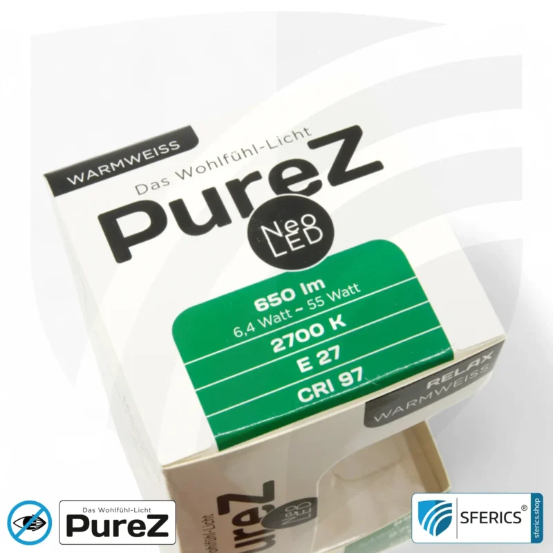 6,4 watt LED filament Pure-Z NEO | bright as 55 watts, 650 lumens | CRI 97 | flicker-free | warm white | E27. frosted.