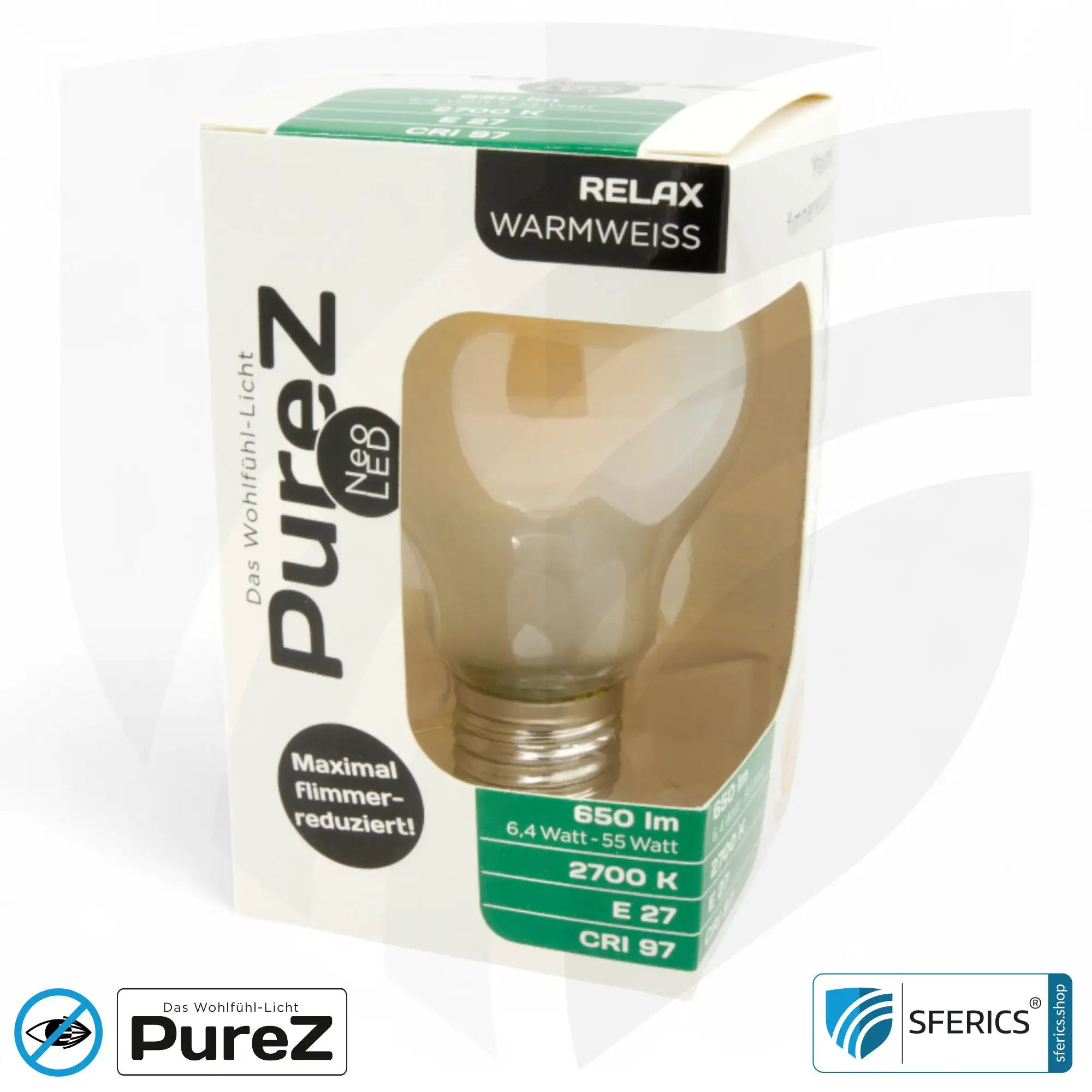 6,4 watt LED filament Pure-Z NEO | bright as 55 watts, 650 lumens | CRI 97 | flicker-free | warm white | E27 7 6,4 watt LED filament Pure-Z NEO | bright as 55 watts, 650 lumens | CRI 97 | flicker-free | warm white | E27. frosted.