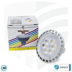 6 watt LED spot full spectrum | bright like 35 watts, 450 lumens | CRI 95 | dimmable | flicker-free | daylight | GU5.3 (MR16) | business quality 9 6 watt LED spot full spectrum | bright like 35 watts, 450 lumens | CRI 95 | dimmable | flicker-free | daylight | GU5.3 (MR16) | business quality
